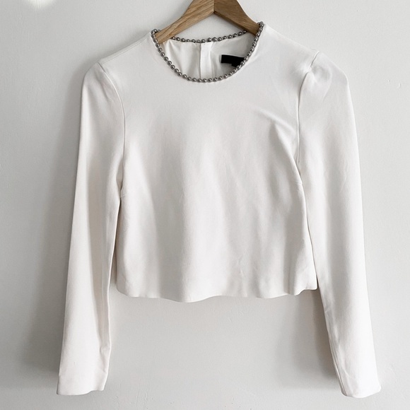 Alexander Wang White Long Sleeve Embellished Neck Top – Size 4 - Picture 7 of 11